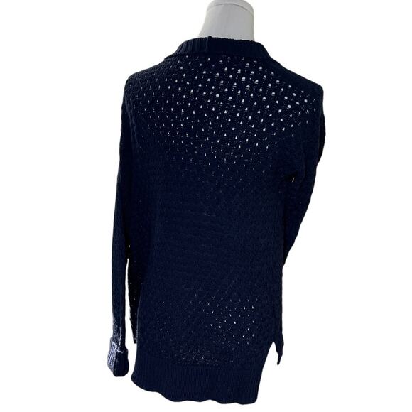 LOFT Navy Cotton Cardigan Small Open Knit Shawl Collar Lightweight Fall Sweater - Picture 3 of 12